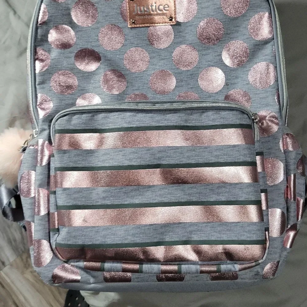 Justice backpack metallic pink and gray